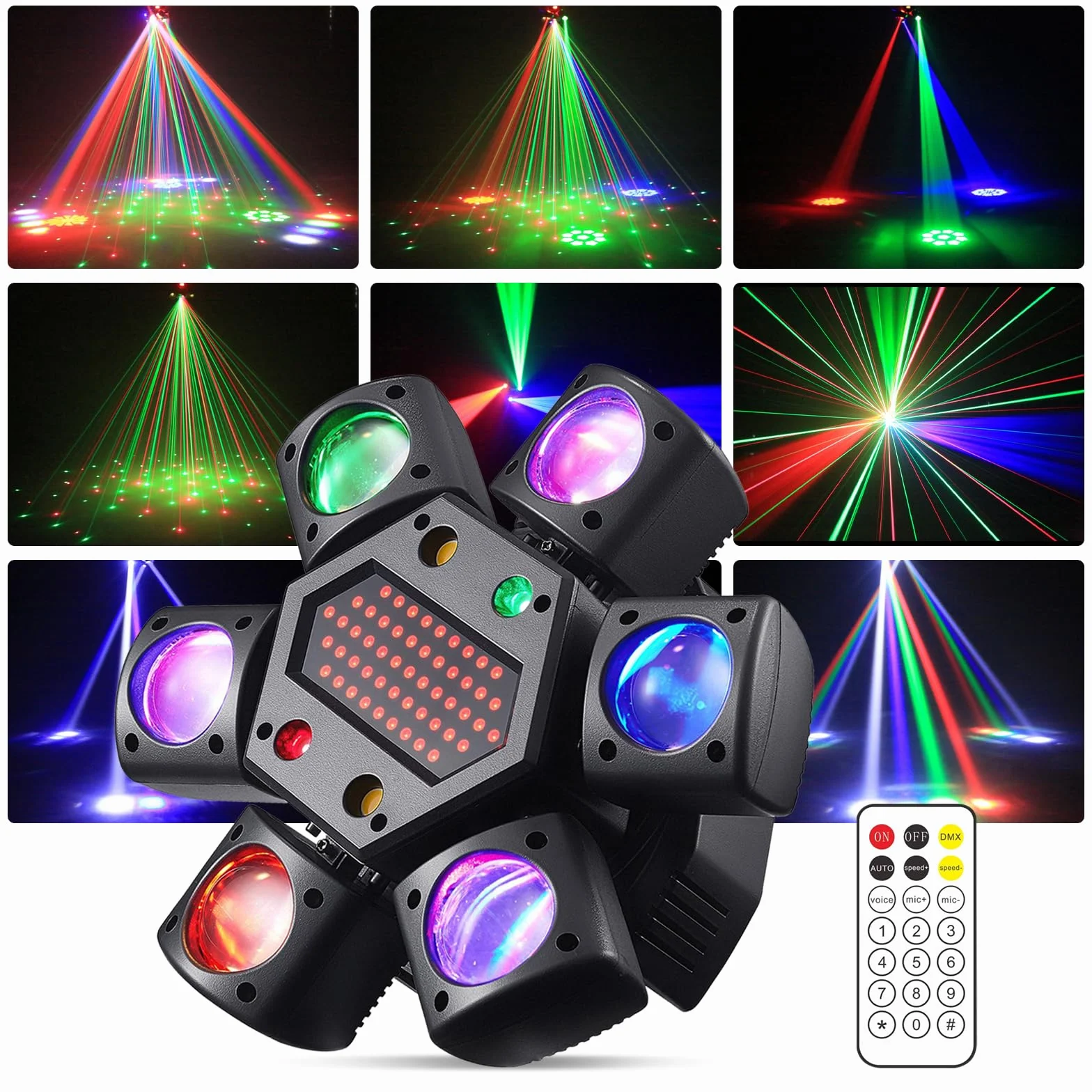 Lyre LED Faisceau Tête Mobile Lumière de Scène, RGB LED Disco Jeux de Lumiere avec Télécommande, DMX512 Luminaires à Tête Rotative pour Disco Bars Club Mariage Noël Jeux de Lumiere