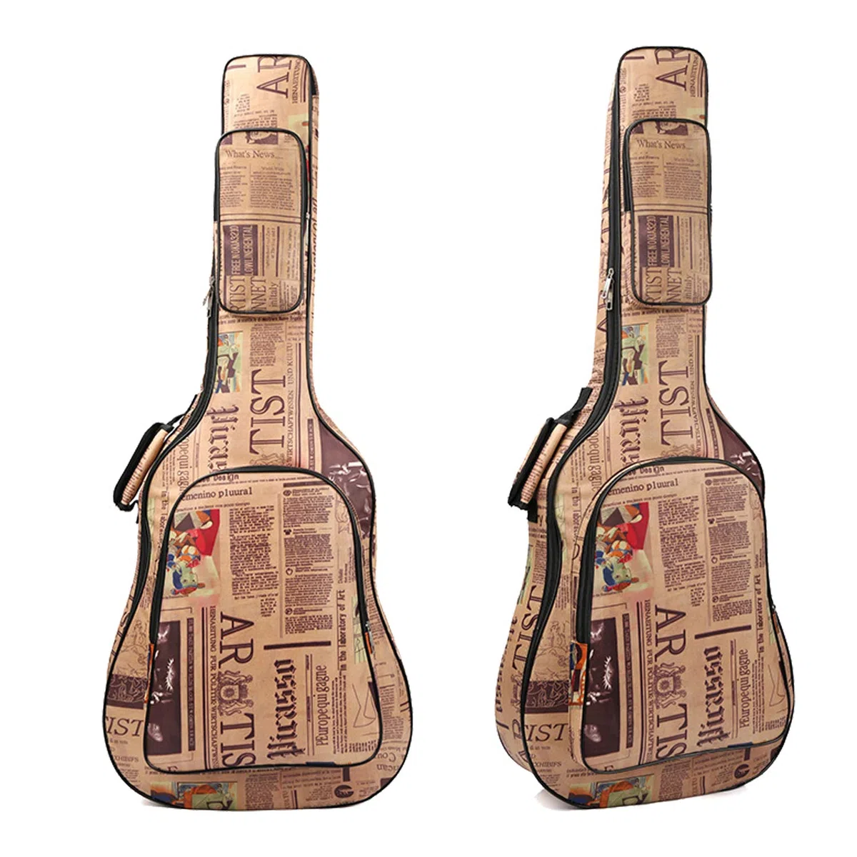 Housse de transport pour guitare folk acoustique ou classique en tissu Oxford imperméable à double couture rembourrée Motif journal kaki 104 cm