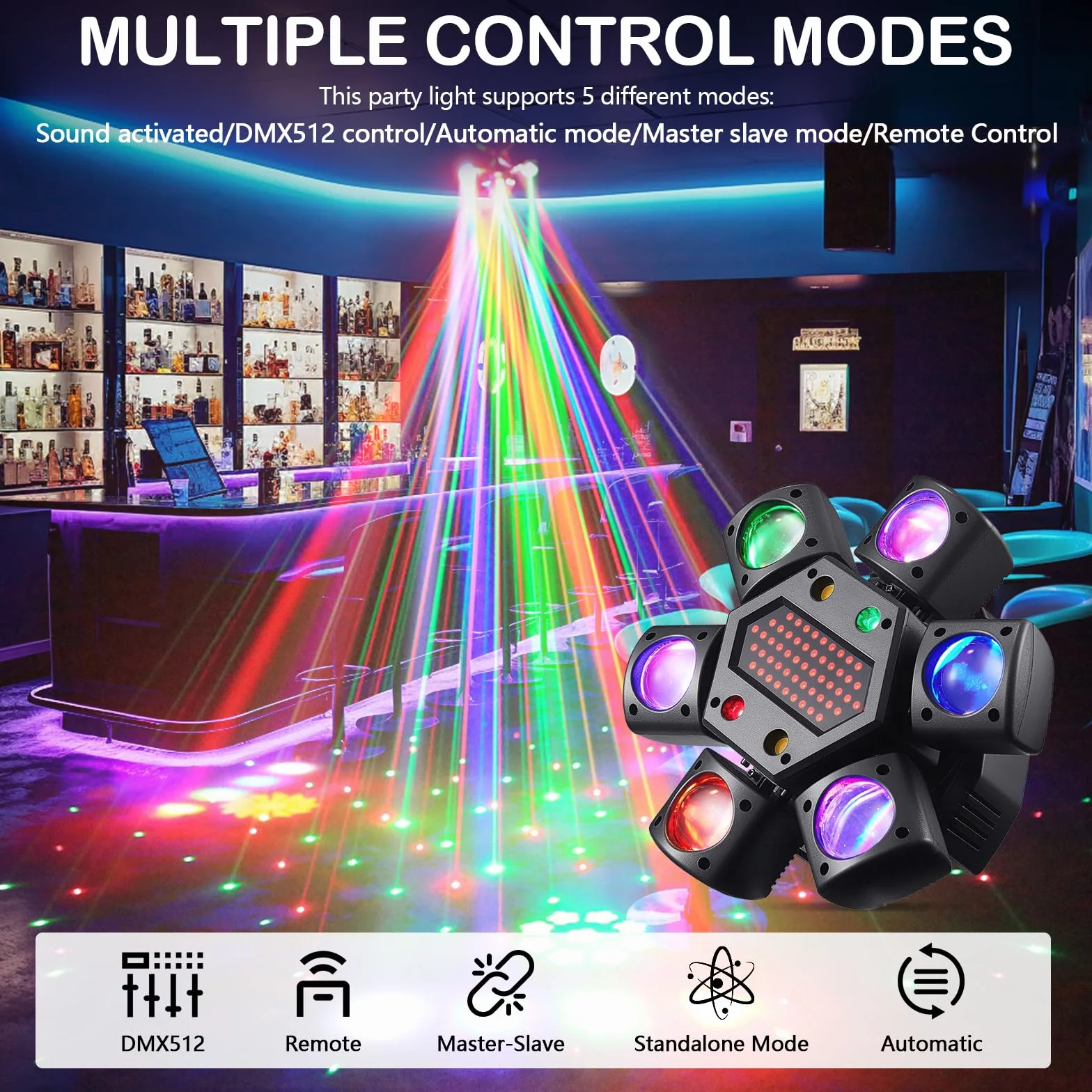 Lyre LED Faisceau Tête Mobile Lumière de Scène, RGB LED Disco Jeux de Lumiere avec Télécommande, DMX512 Luminaires à Tête Rotative pour Disco Bars Club Mariage Noël Jeux de Lumiere