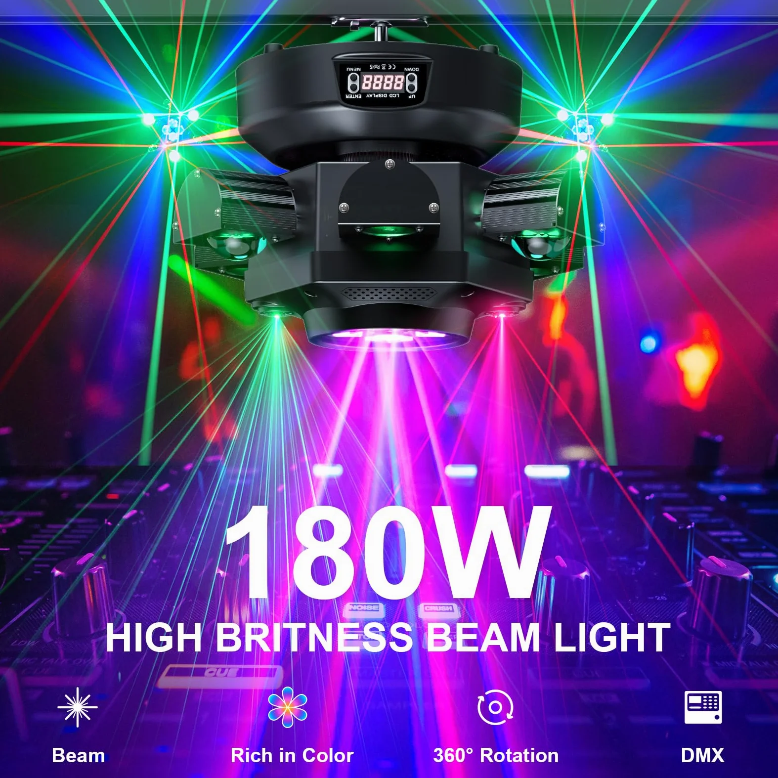 UKing 180W Lyre LED Tête Mobile, projecteur de fête LED RGBW Lumières de scène pour Noël DJ Bar Halloween Disco Jeux de Lumiere