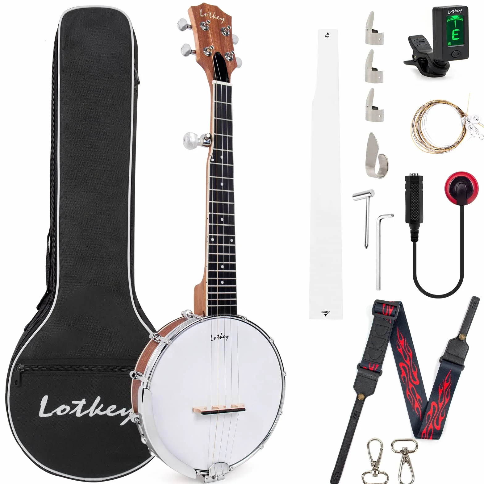 Kit de banjo ténor à 5 cordes - 66 cm pour débutants et professionnels avec cordes supplémentaires, sangle, médiators, pickup, accordeur et étui de transport