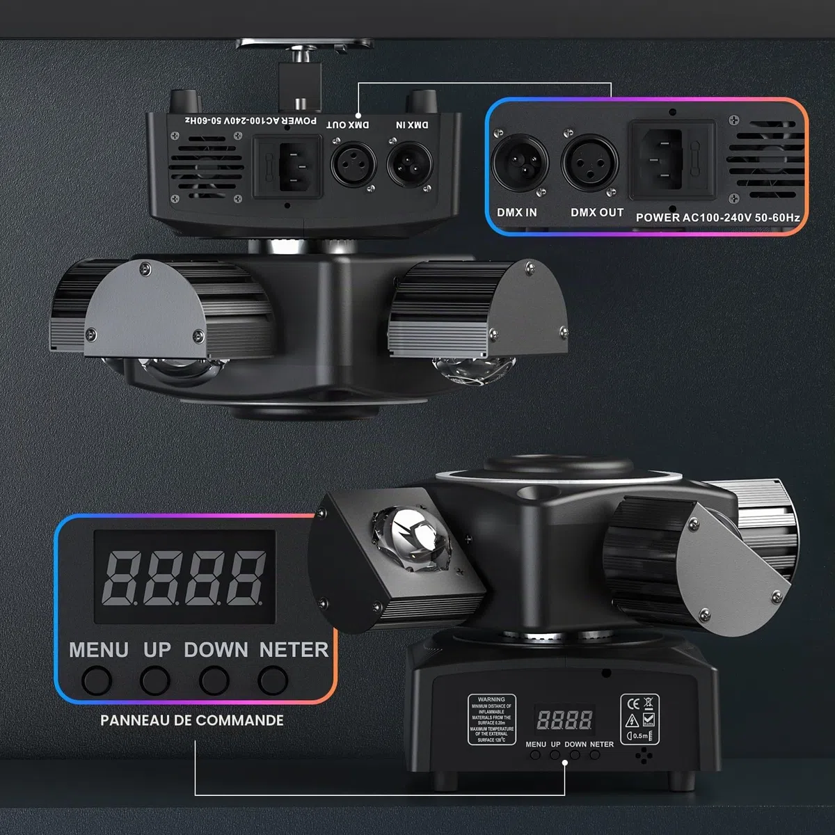 Lyre LED 100W Lumière DJ Soirée RGBW Projecteur Luminaires à tête rotative pour Disco Fête Club Bar Éclairage Show