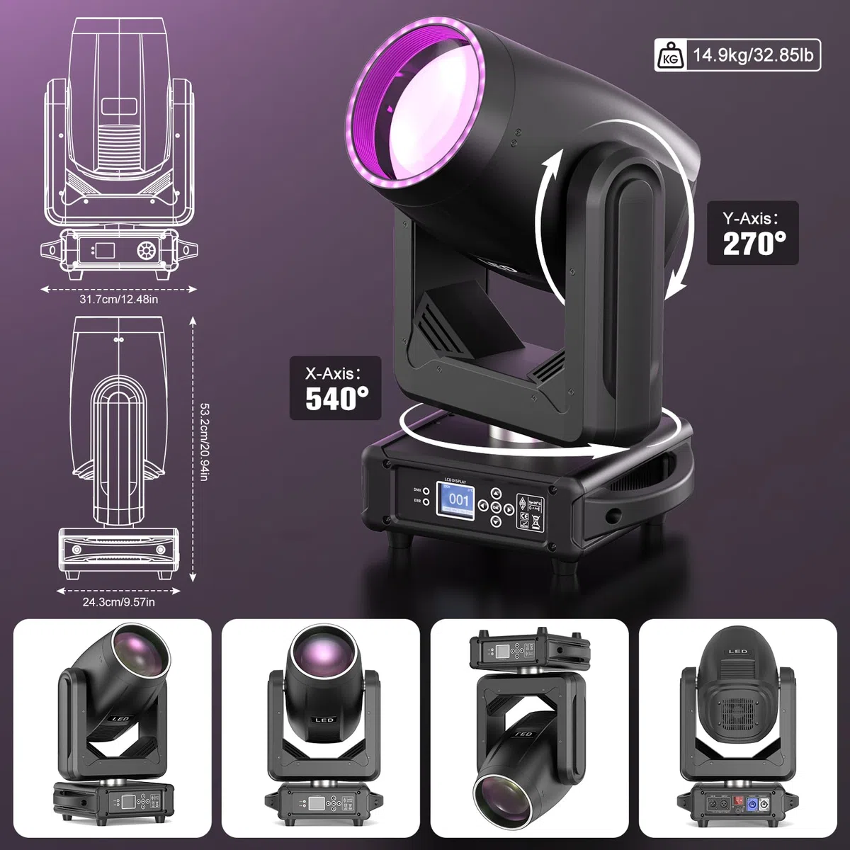 2PCS 300W Lyre LED avec flight case Beam Lumière 18 Gobos 15 Couleurs RGBW Lumières de scène DMX Luminaires à tête rotative pour DJ Fête Bar Soirées Éclairage