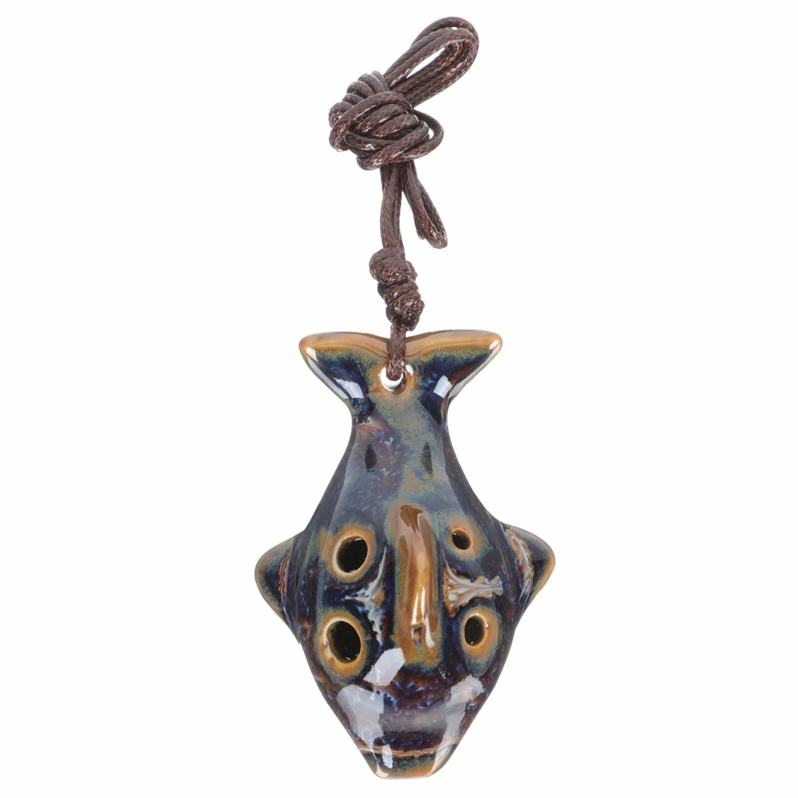 Ocarina Céramique 6 Trous Do Médium Bleu Motif Floral Instrument à Vent Débutants
