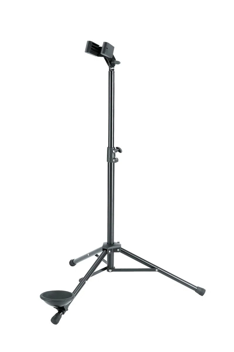 K&M 150/1 Pied de basson Noir Acier - largeur variable - grand plateau - hauteur réglable jusqu'à 120cm