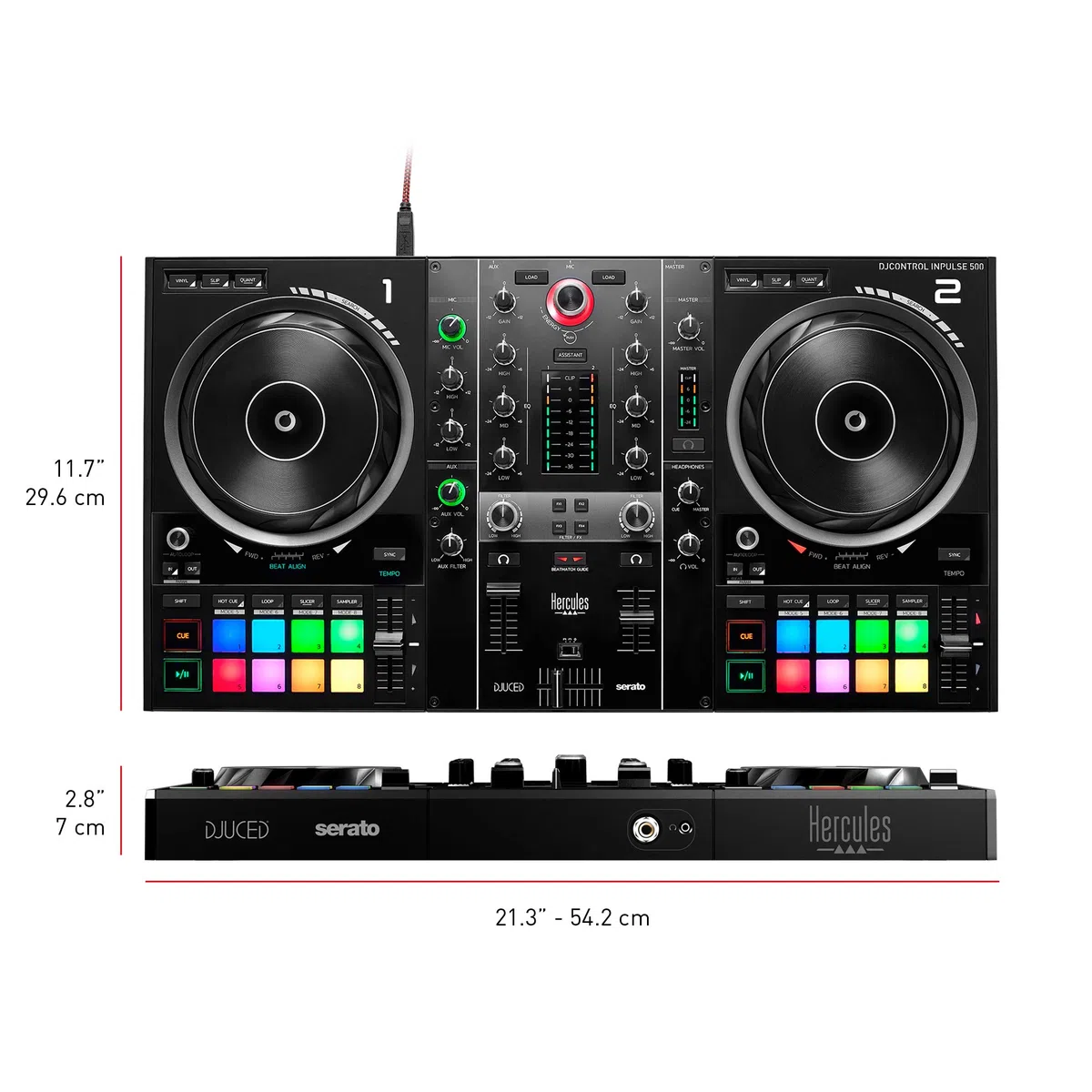 Hercules DJControl Inpulse 500 – Contrôleur DJ USB 2 voies pour Serato DJ Lite et DJUCED + Hercules HDP DJ45 - Casques fermés pour DJ
