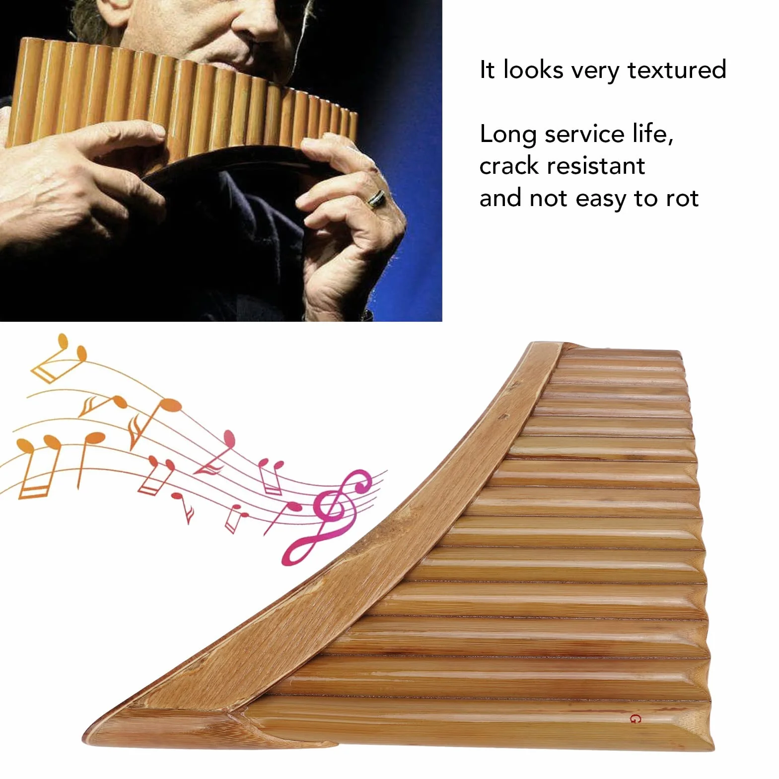Flûte de pan, facile à utiliser Exécution exquise Instrument à vent Bambou naturel pur pour concert Main gauche