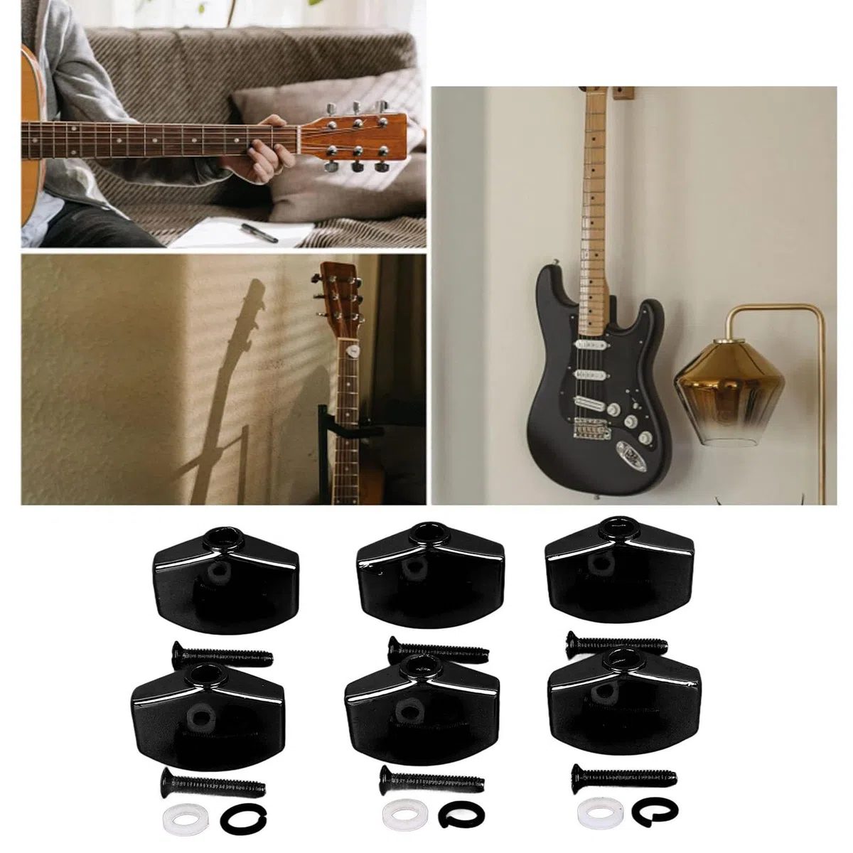 Boutons de Réglage de Guitare en Métal, 6 Pièces, Remplacement pour Guitare électrique Acoustique, Boutons de Réglage Universels, Faciles à Installer (BLACK)