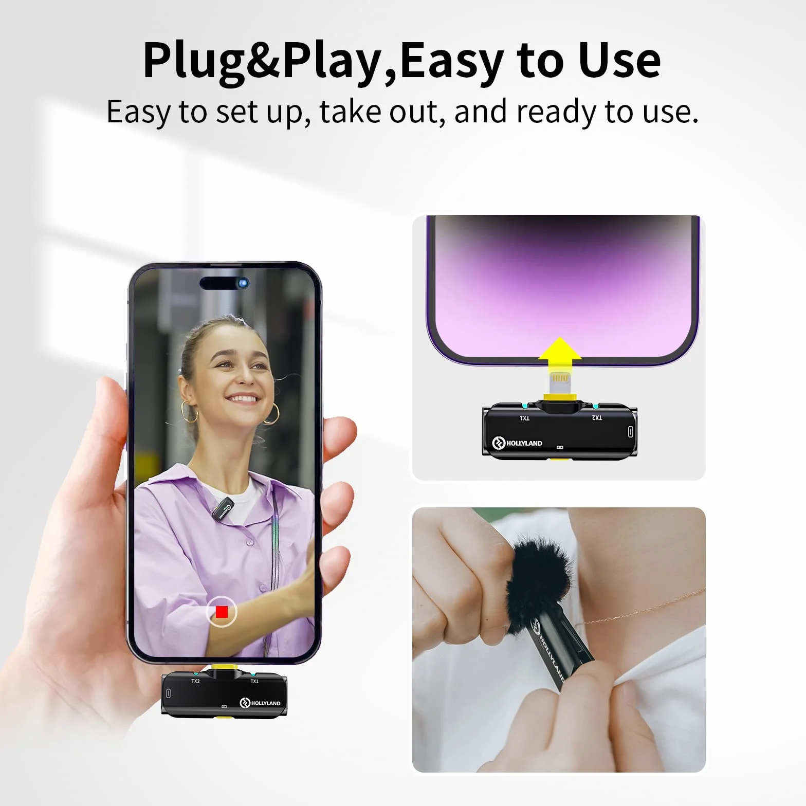 Hollyland Lark C1 Micro Cravate sans Fil pour iPhone/iPad Certifié MFi Plug&Play Suppression Bruit Playback avec RX Branché Autonomie Ultra-Longue 32h Audio Hi-FI Lavalier Super Léger Portable (Solo)