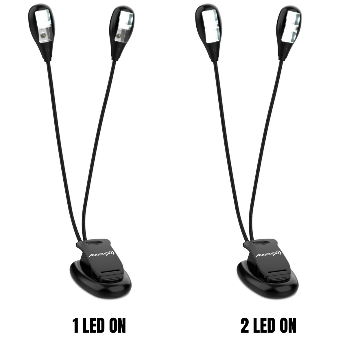 Audibax Niza 4 – Lampe Double Pupitre – Lampe pour Partitions Alimentée par Batterie – Réglage Individuel de l'Intensité – Connectivité Filaire AC/DC – Lampe de Piano pour le Soin des Yeux