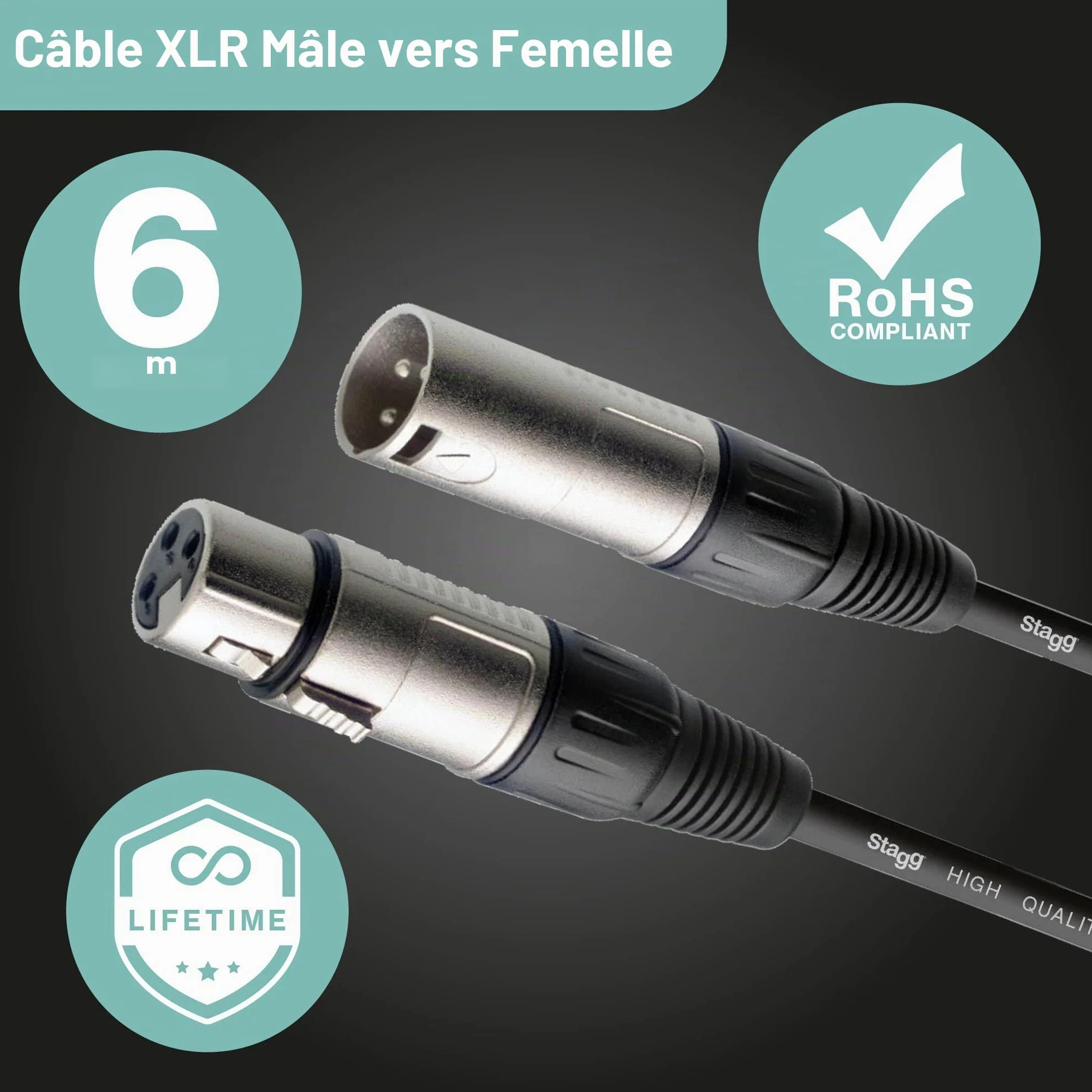 Stagg Câble microphone XLR vers XLR 6 m noir