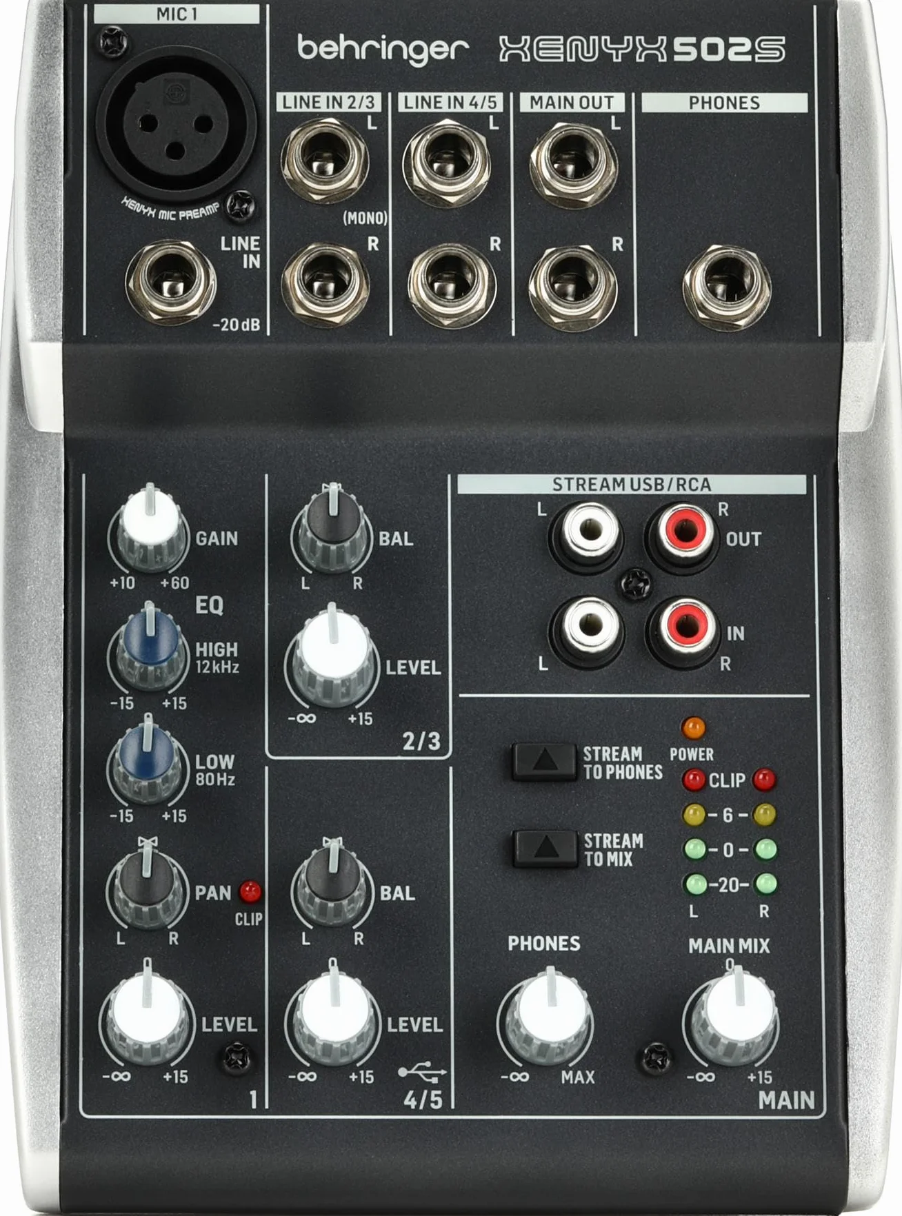 Behringer XENYX 502S Mélangeur analogique à 5 entrées haut de gamme avec interface de diffusion USB
