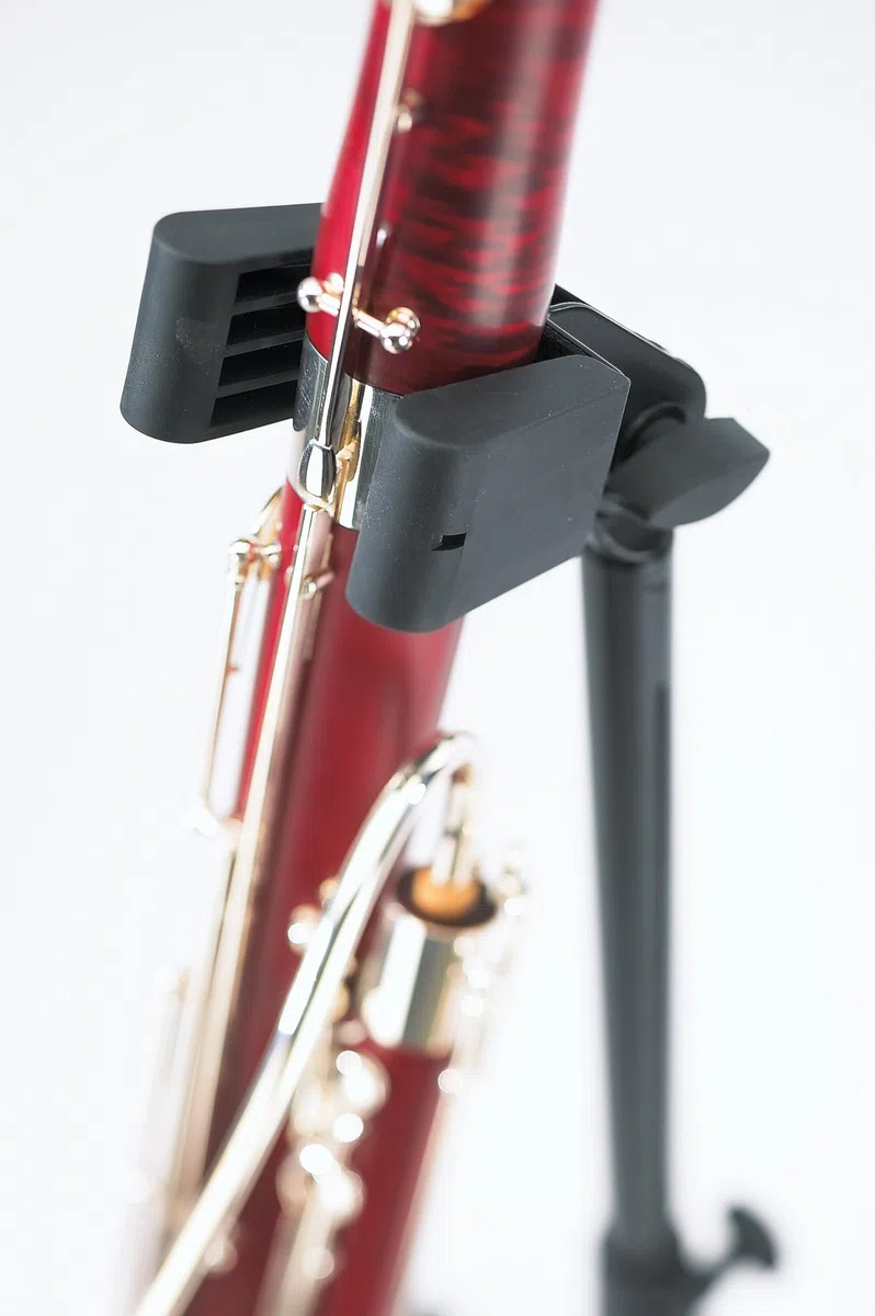 K&M 150/1 Pied de basson Noir Acier - largeur variable - grand plateau - hauteur réglable jusqu'à 120cm