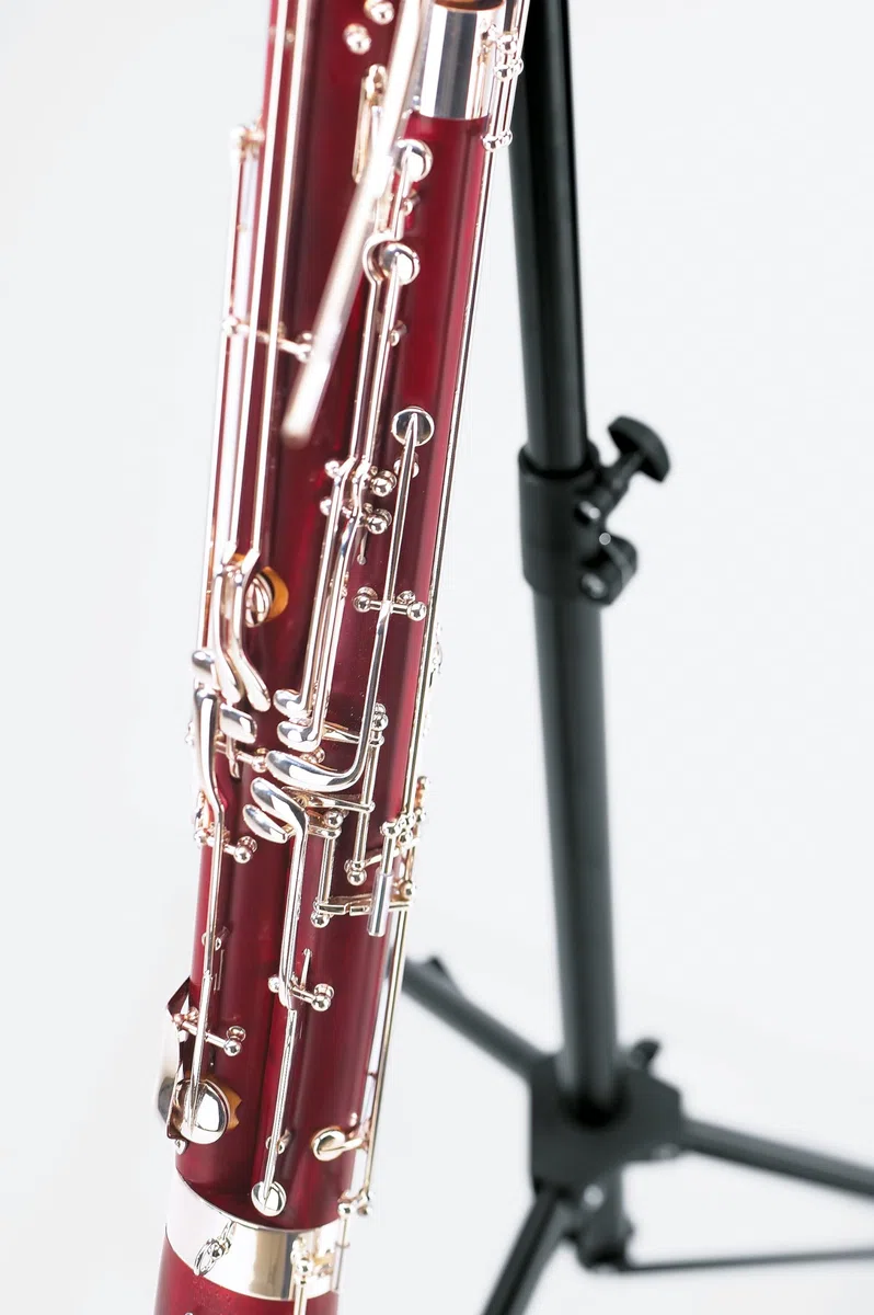 K&M 150/1 Pied de basson Noir Acier - largeur variable - grand plateau - hauteur réglable jusqu'à 120cm