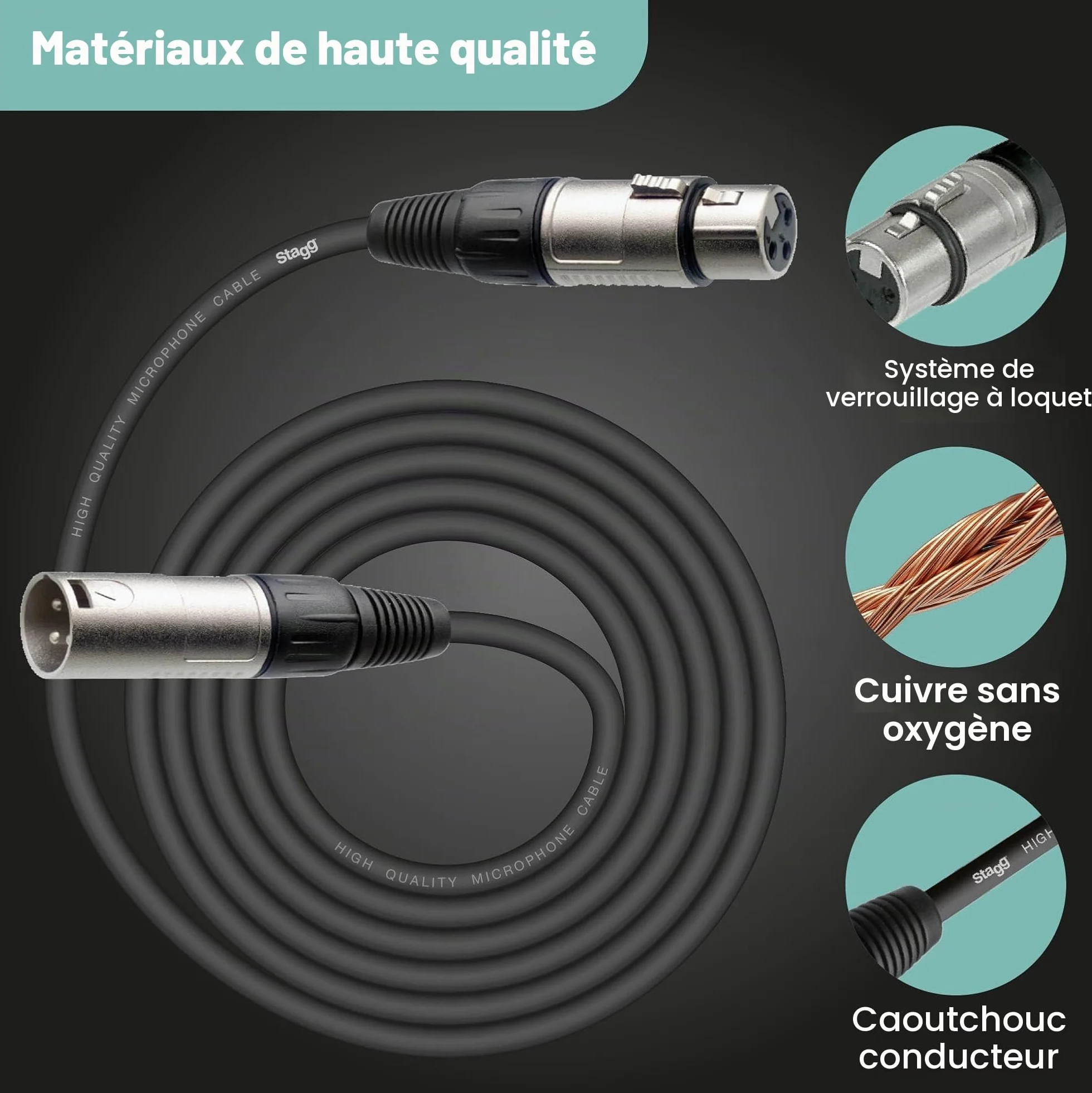 Stagg Câble microphone XLR vers XLR 6 m noir