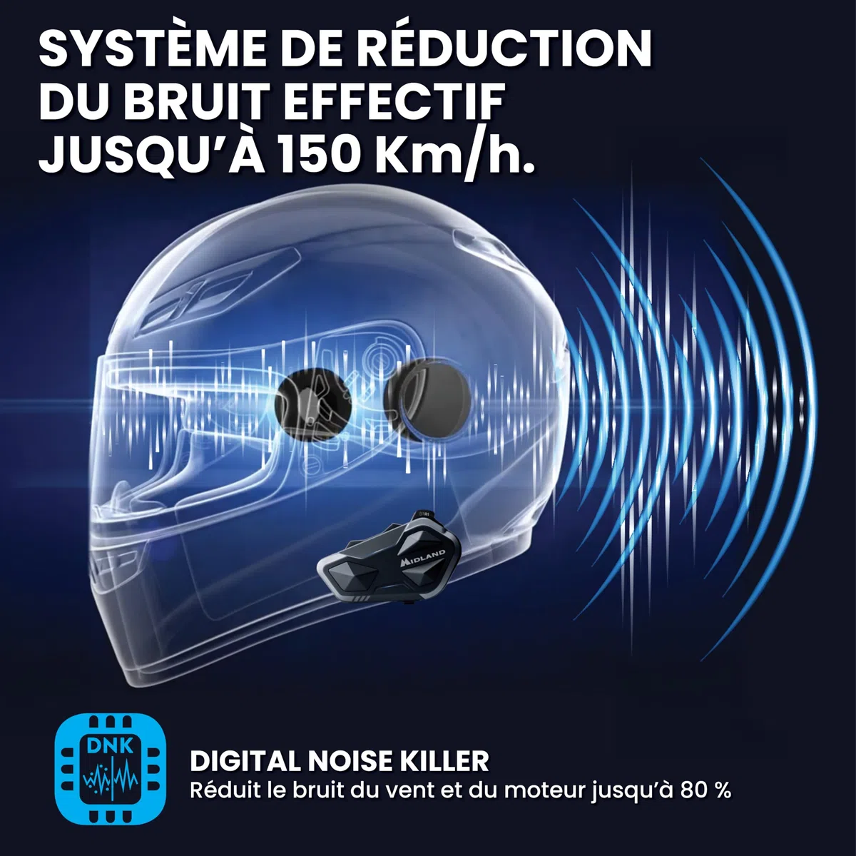 Midland- Intercom Moto BTR1 Individuel, Écouteurs Bluetooth sans Fil Casque Moto Étanche IPX6 Portée 800m, 4 Personnes Conference, Batterie 23H, Parallel Audio Connexion GPS/Musique Conforme ECE 22.06
