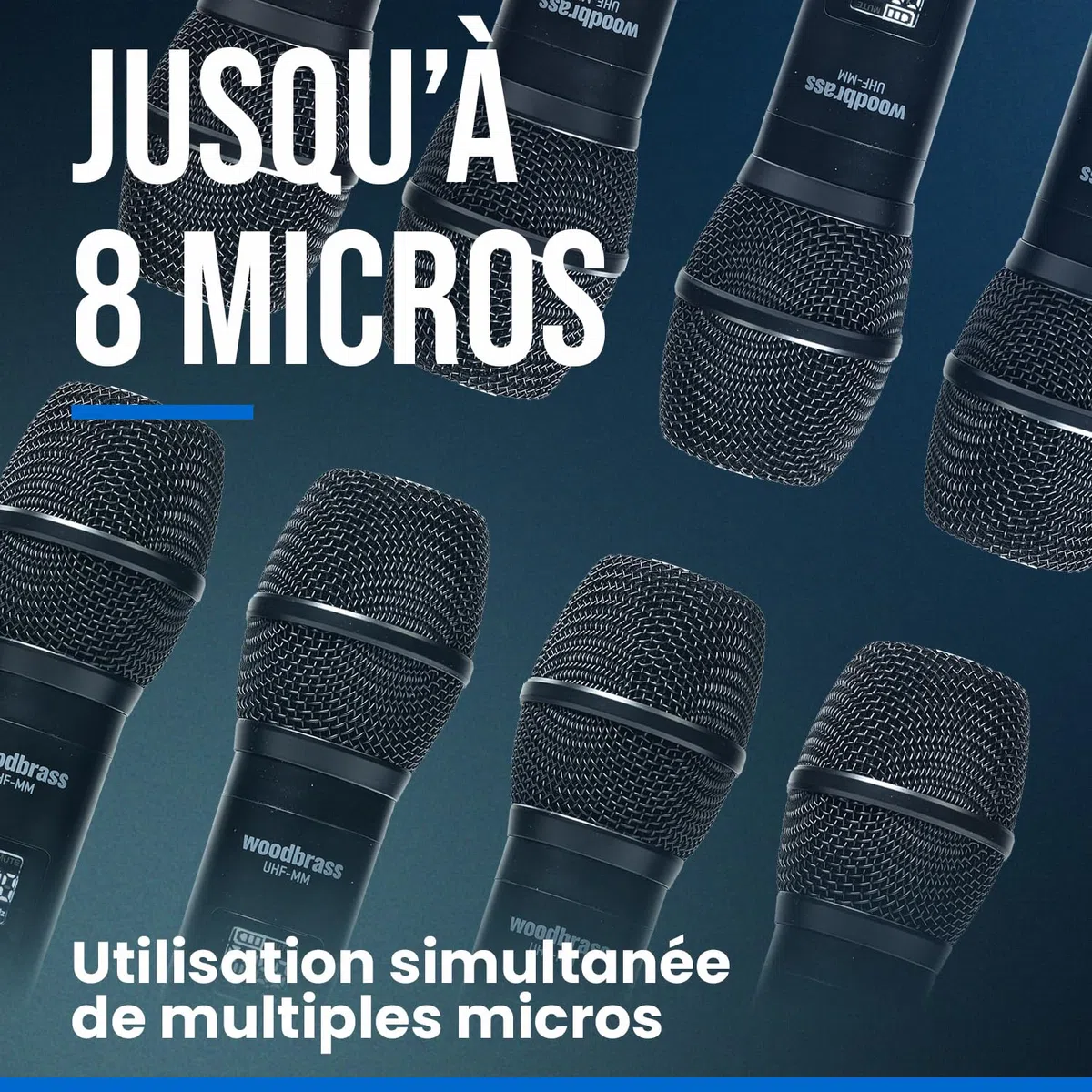 WOODBRASS Microphone sans Fil Système 2 x Micro UHF Multi fréquences - Portable Micros à Main pour Karaoké, Professionnel, DJ, Animation, Mariage, Conférence (UHF-2M-MULTI)