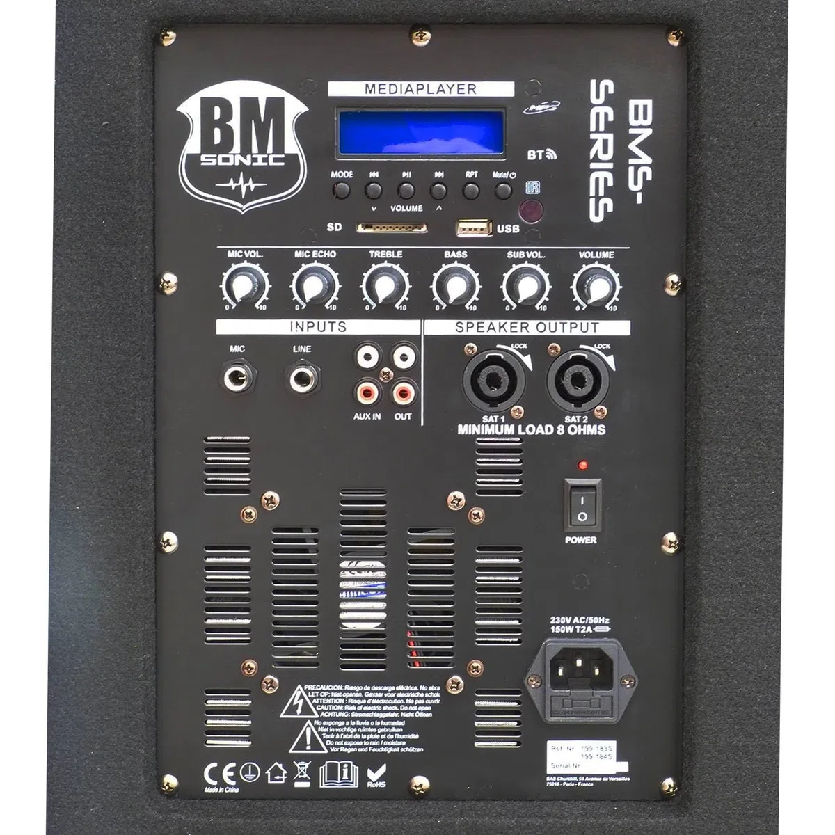 Kit Pack Sono BM Bmsonic 1512 2200W Enceintes + Subwoofer USB/Bluetooth + Pieds + Lumière Derby