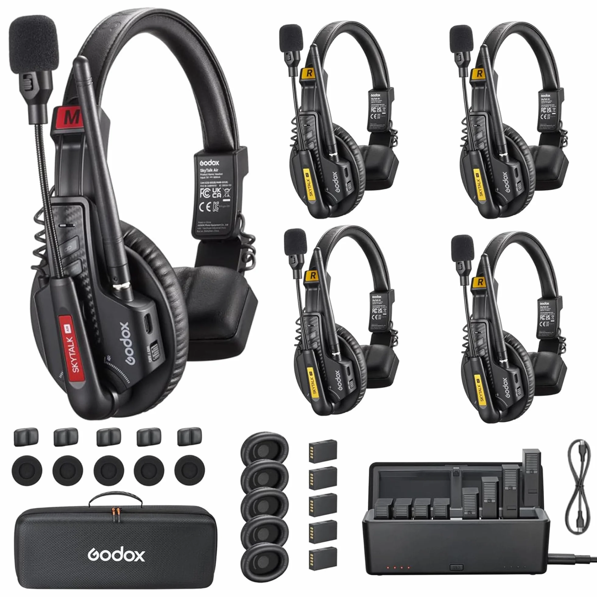 GODOX Skytalk Air 5S Système de Casque interphone sans Fil 2,4 GHz | duplex intégral pour la communication de groupe avec conception anti-bruit, autonomie de 20H, portée de transmission de 500m