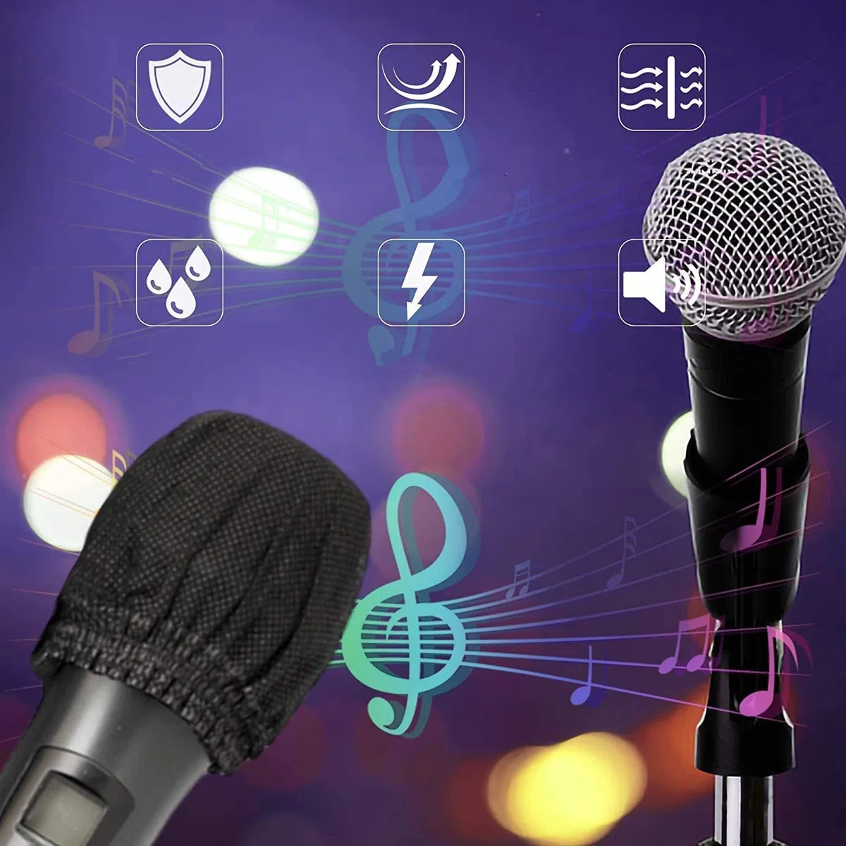 LATRAT 100 Pièces Housse De Microphone Jetable en Non-tissé, Parfait pour KTV, Maison, karaoké, Bar, Interview, la Plupart des micros Portables,Noir