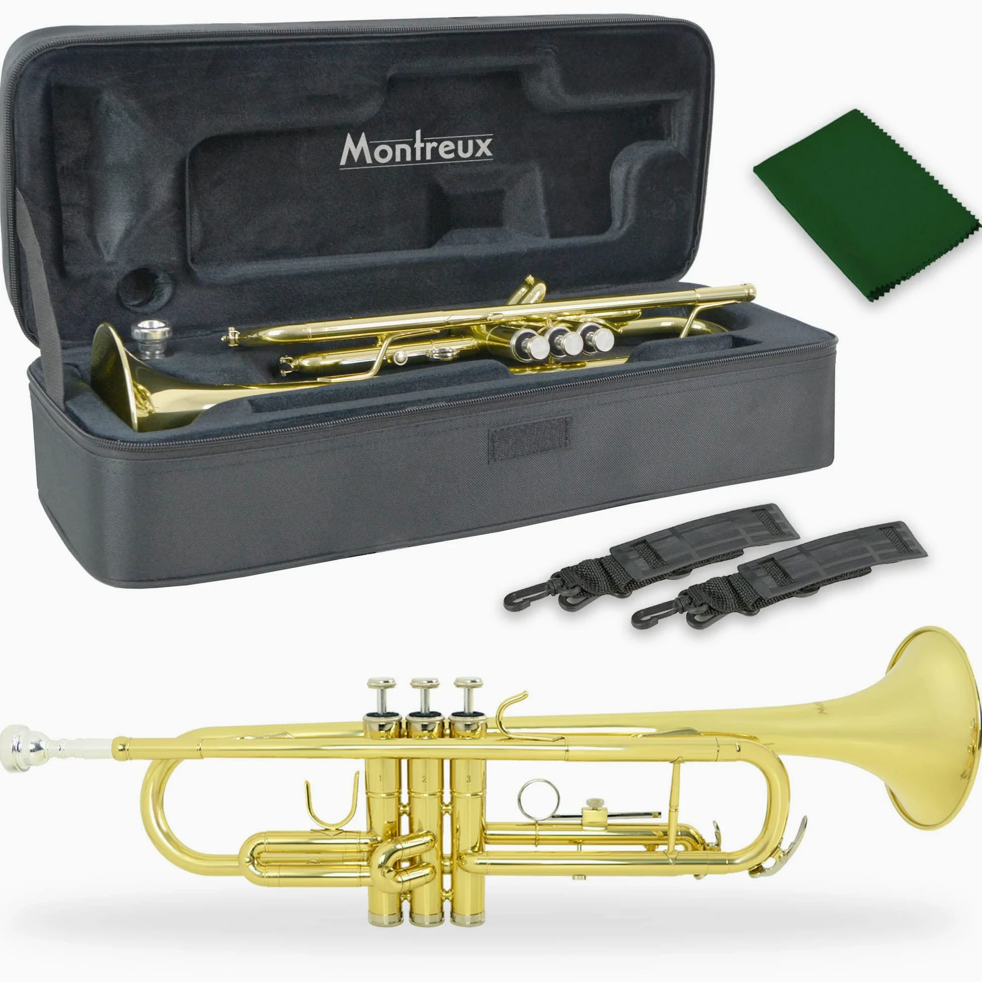 Montreux Student Bb Trompette pour débutants avec étui de protection léger, embouchure 7C - Laiton laqué, pavillon 12 cm, si bémol