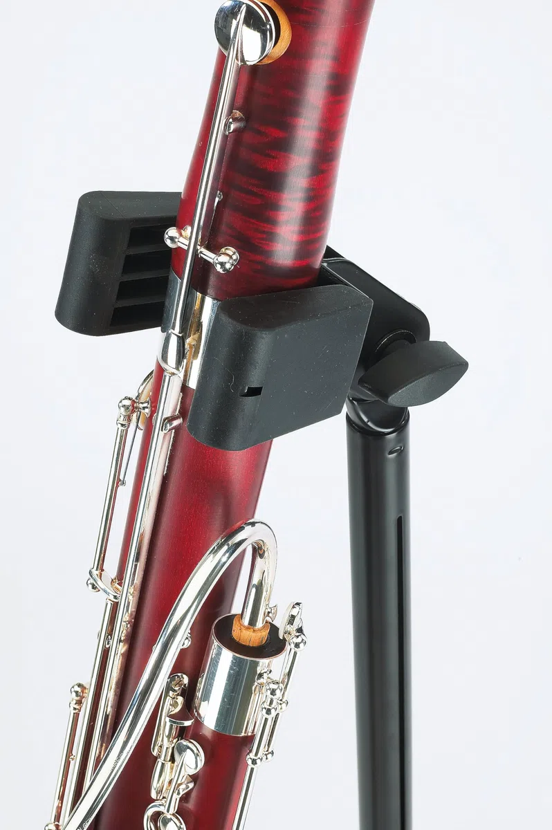 K&M 150/1 Pied de basson Noir Acier - largeur variable - grand plateau - hauteur réglable jusqu'à 120cm