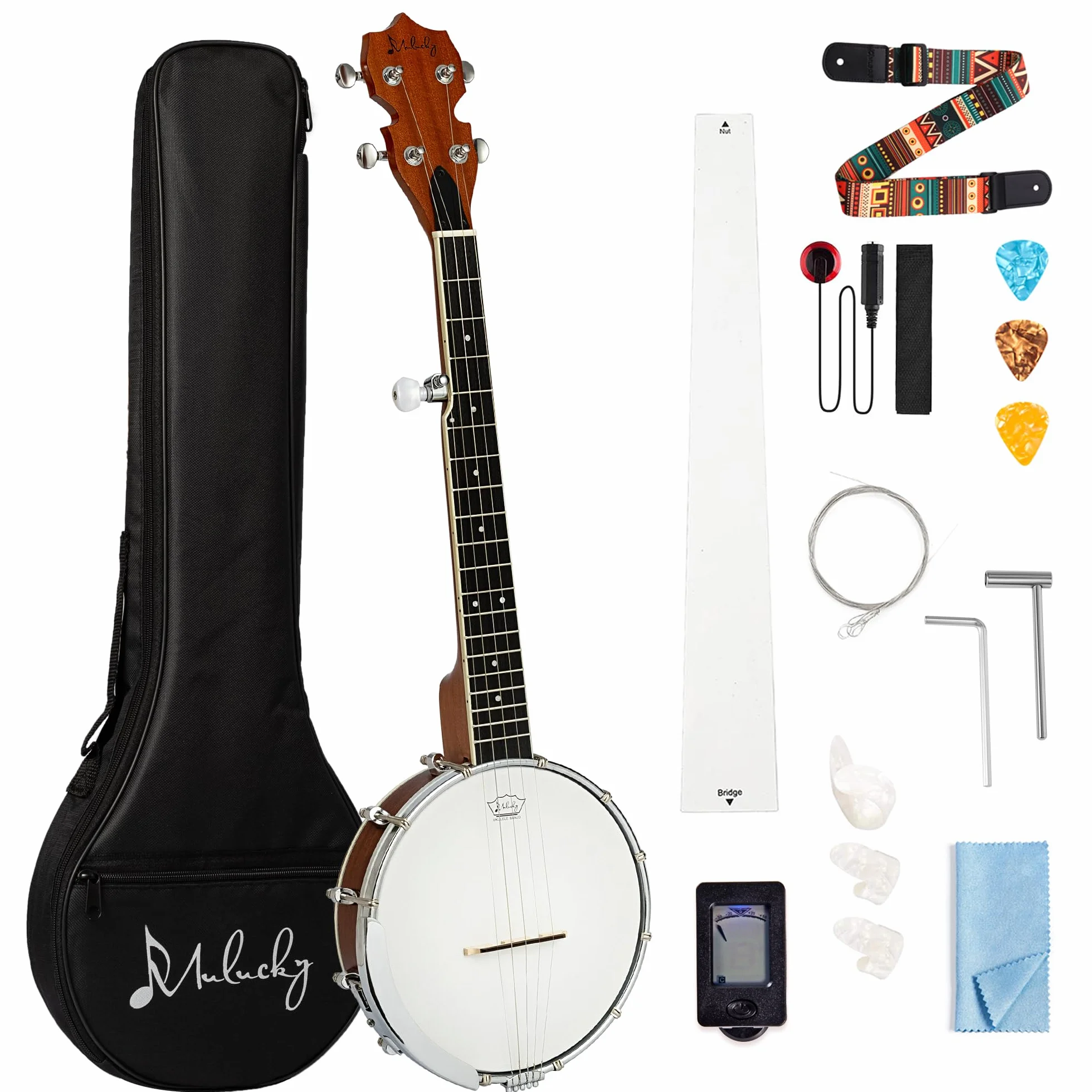 Banjo à 5 cordes Mini - Mulucky 66 cm pour Débutants avec Sac de Transport, Médiadors, Cordes, Sangle - B806