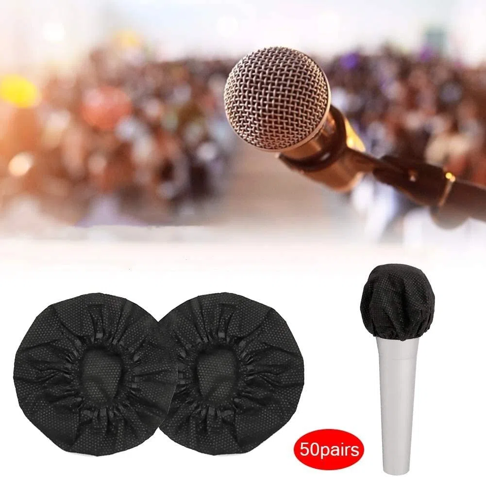 LATRAT 100 Pièces Housse De Microphone Jetable en Non-tissé, Parfait pour KTV, Maison, karaoké, Bar, Interview, la Plupart des micros Portables,Noir