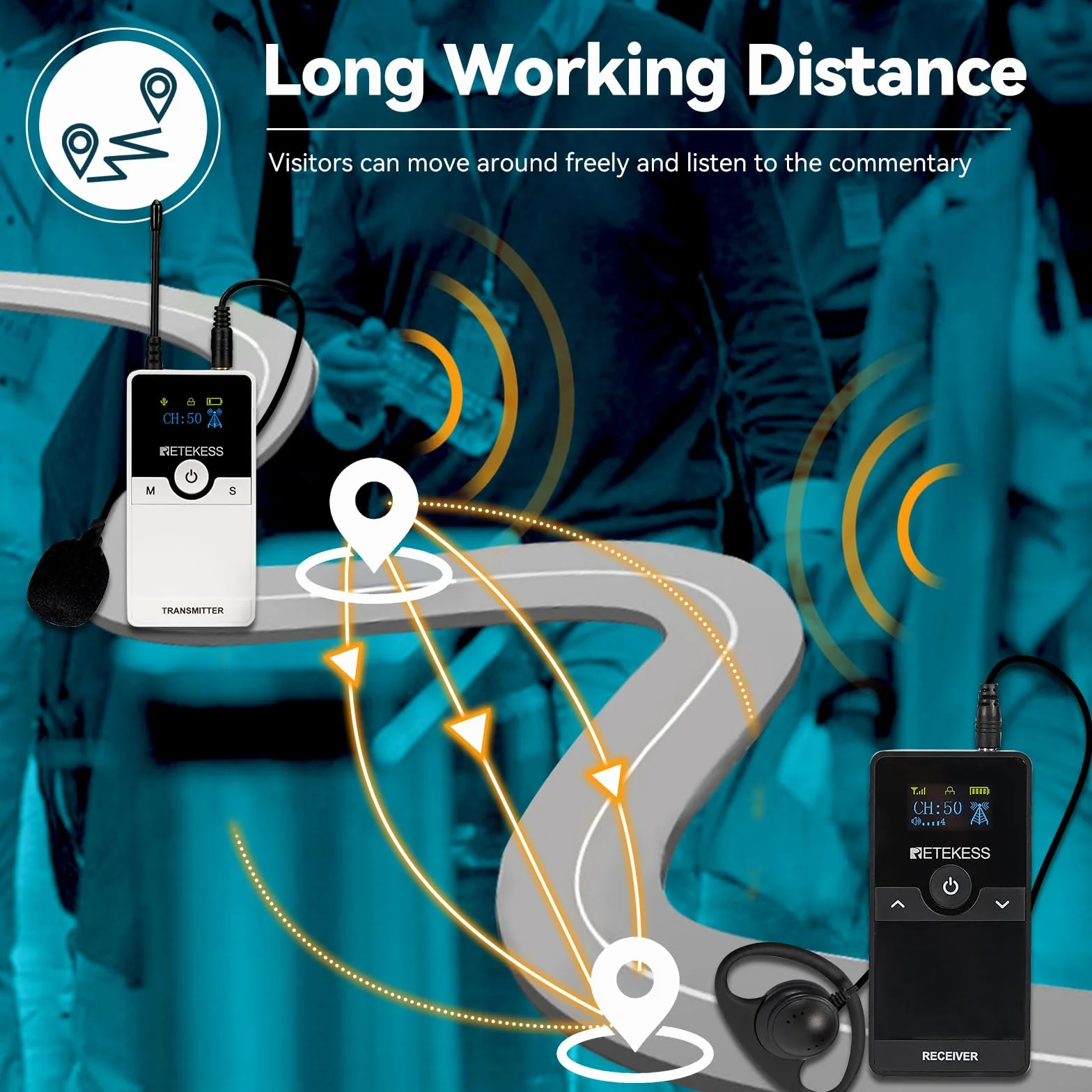 Retekess TT116 Tour Guide System, Système de Guide Touristique sans Fil, Réduction du Bruit, 200M, Systèmes Whisper avec Chargeur 18 Ports pour Usine, Voyage, Université (1 Emetteur 17 Récepteurs)